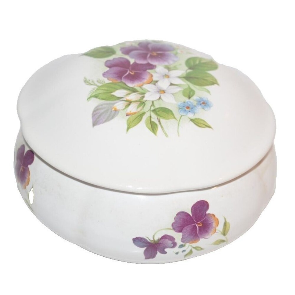 San Francisco Music Box‎ Round Porcelain Trinket Box Musical Vtg 1989 floral